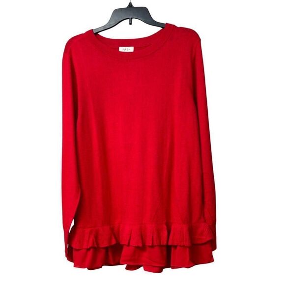 Style & Co Chiffon-Hem Tunic Sweater, Infrared, Sz. 2XL - Picture 1 of 8